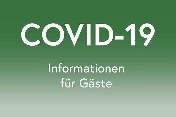 Grünes Icon mit Text COVID 19 Informationen für Gäste