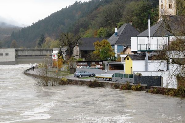 Hochwasser am 8. November 2014 an der Drau bei Lavamünd					