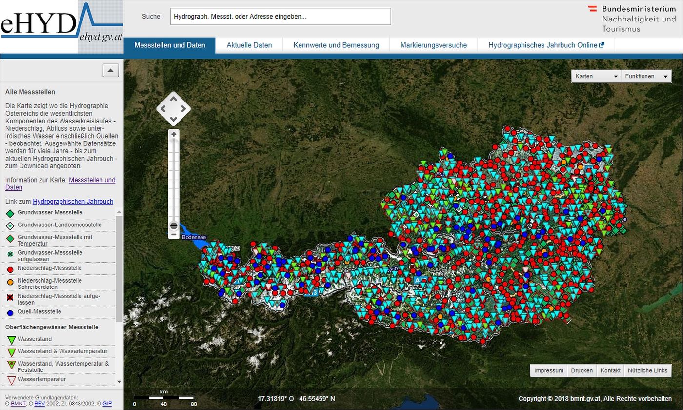 Screenshot - eHYD-die hydrographische Informationsplattform der Hydrographie Österreichs