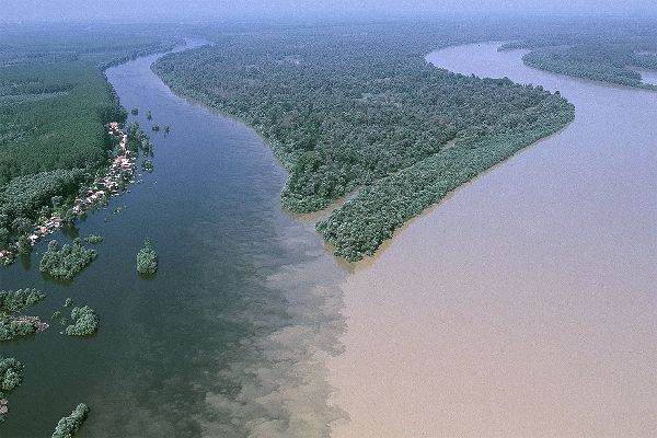 Zusammenfluss von Donau und Drau