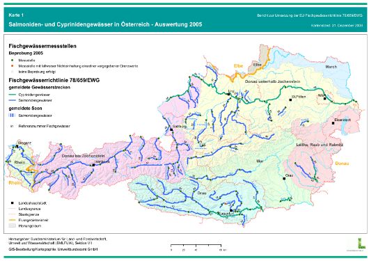EU Fischgewässerrichtlinie 78/659/EWG - Bericht 2008 der Republik Österreich  / Karte 1