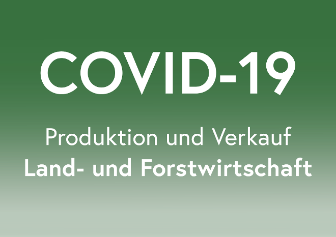 Grünes Icon mit Schrift COVID 19 Produktion und Verkauf Land- und Forstwirtschaft