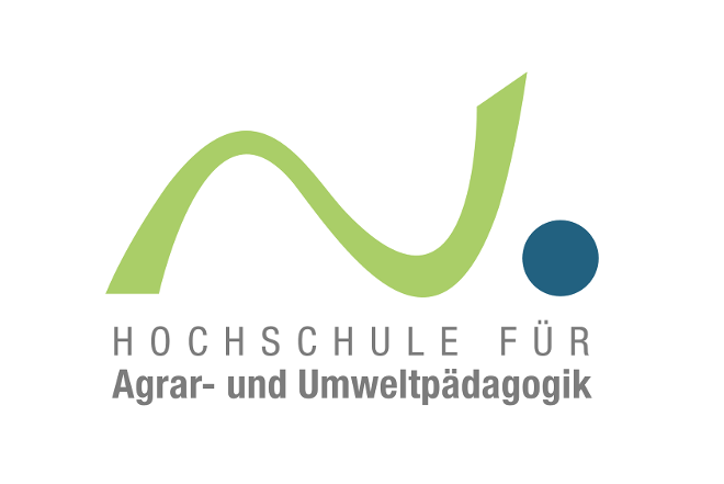 Logo der Hochschule für Agrar- und Umweltpädagogik mit grünen und blauen Grafikelementen