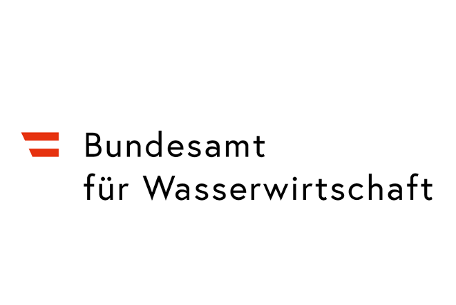 Logo: Bundesamt für Wasserwirtschaft und Österreichflagge