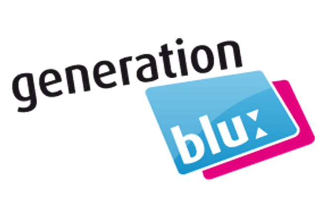 Logo: Text Generation Blue mit einer blauen und einer pinken Farbfläche