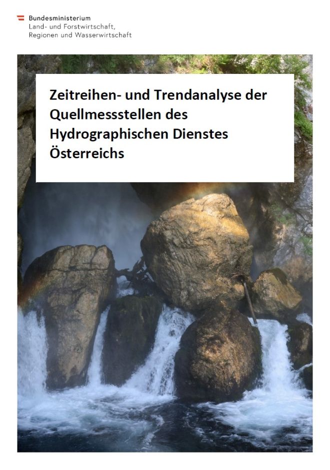 Titelblatt der Studie Zeitreihen- und Trendanalyse der Quellmessstellen des Hydrographischen  Dienstes Österreichs